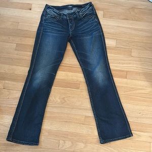low waisted silver bootcut jeans